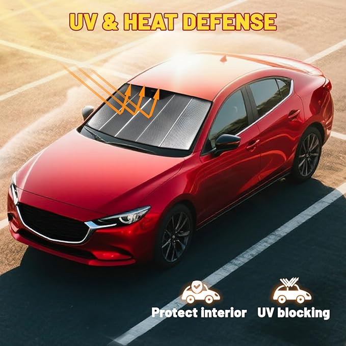 Windshield Sun Shade for Tesla Model 3 2018-2026, Model Y 2020-2026, Foldable Front Window Shade with 3-Layer Reflective Material to Keep Car Cool