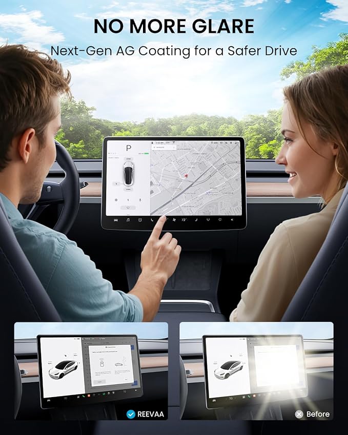 REEVAA 2026 Tesla Model Y Premium & Performance Screen Protector [Anti-Glare & No Fingerprint], 9H Tempered Glass for 2026 Model Y Premium & Performance, with Alignment Frame, Matte, 16 inch
