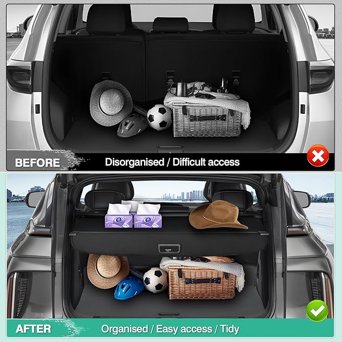 Powerty Cargo Cover for 2023 2024 2025 Cadillac Lyriq, Retractable Trunk Cover All Weather Shielding Shade Lyriq Accessories Cargo Luggage Cover