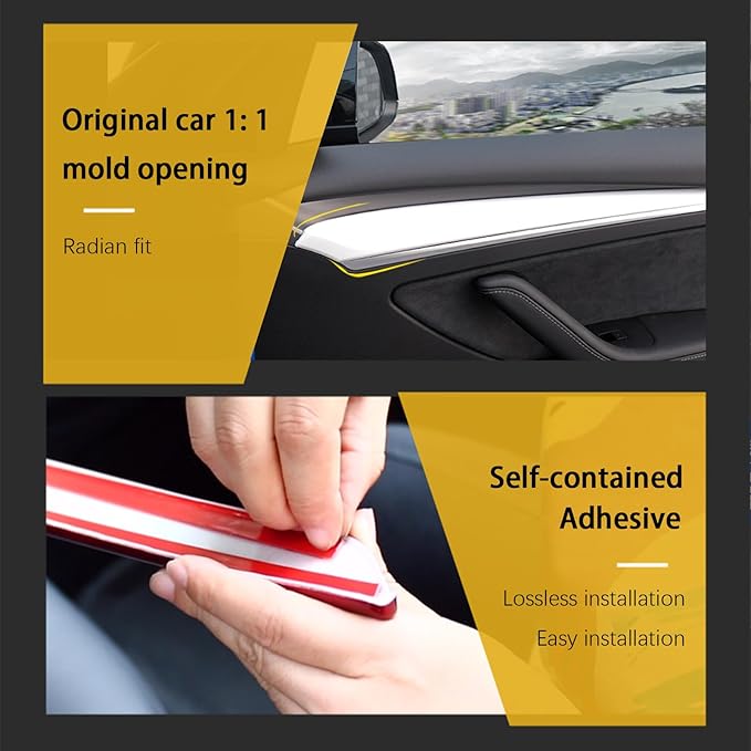 Fit Dashboard Wrap Compatible with Tesla Model Y (2019-2023) Model 3 (2021-2023) ABS Front Door Trim Wrap Kit Cover Cap Interior Decoration Dash Protective Film Tesla Accessories(Matte White)