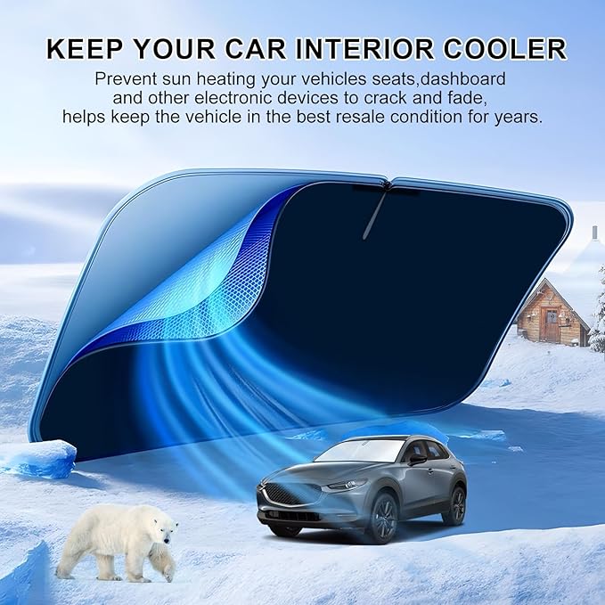 T TGBROS Windshield Sun Shade for Mazda CX-30 2020-2025 Front Window Sunshade Sun Shield Foldable Sun Visor Cover for CX30 Accessories Block Heat and Sun Protection