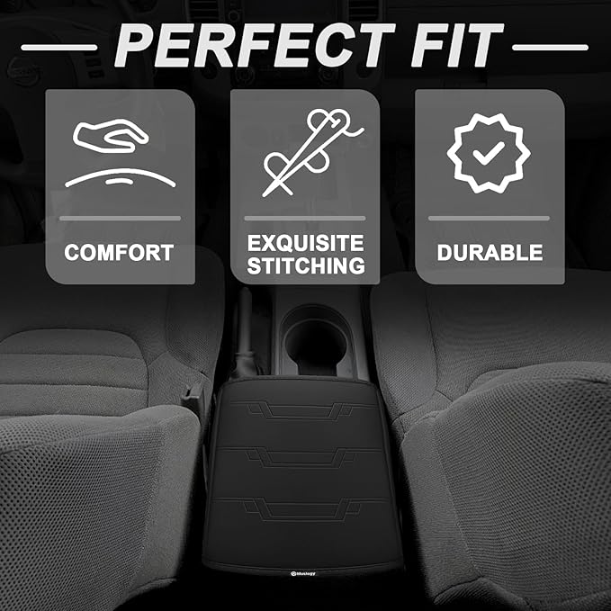 Muslogy Center Console Armrest Cover Fit for Nissan Frontier 2005-2021 & Xterra 2005-2015 Accessories, Comfort Armrest Pad Console Lid Cushion Vegan Leather Regular Thick
