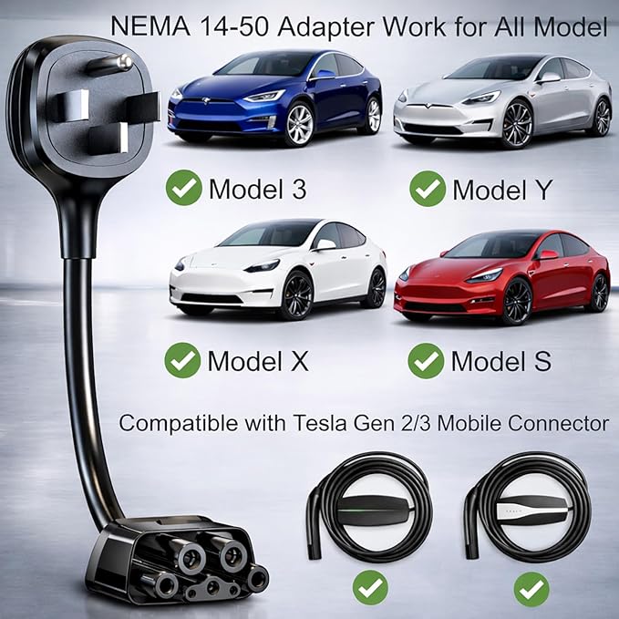 for Tesla NEMA 14-50 Adapter, Tesla Mobile Charger Adapter for Gen 2 and 3 ONLY, 240V Plug & 14-50 Outlet at 32 Amp 15-Inch
