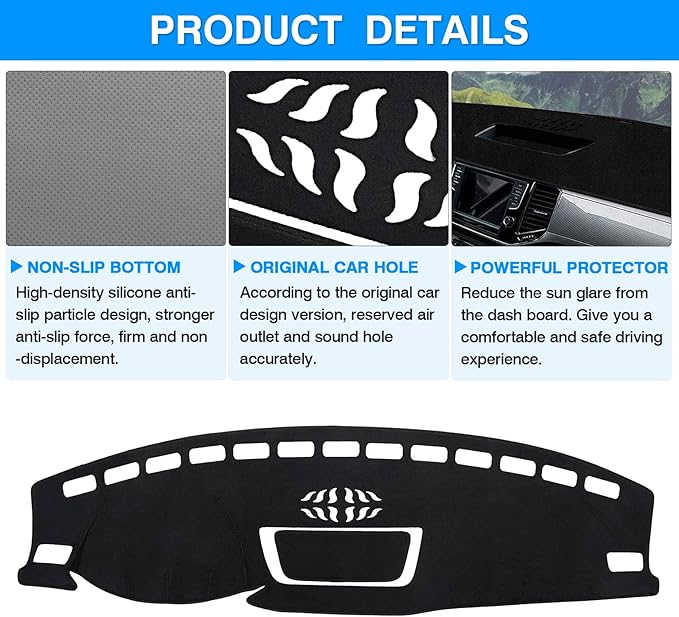 Autorder Dashboard Cover Mat for Volkswagen Atlas 2018-2023 VW Atlas Cross Sport Accessories Dash Cover Flannel Dash Mat Sunshade Glare UV Rays Protector