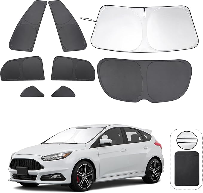 TINGLU Window Shades for Ford Focus 2014-2018 Hatchback Accessories Car Side Full Windows Rear Triangular Windshield Sun Shade Sun UV Rays Privacy Protection 8PCS
