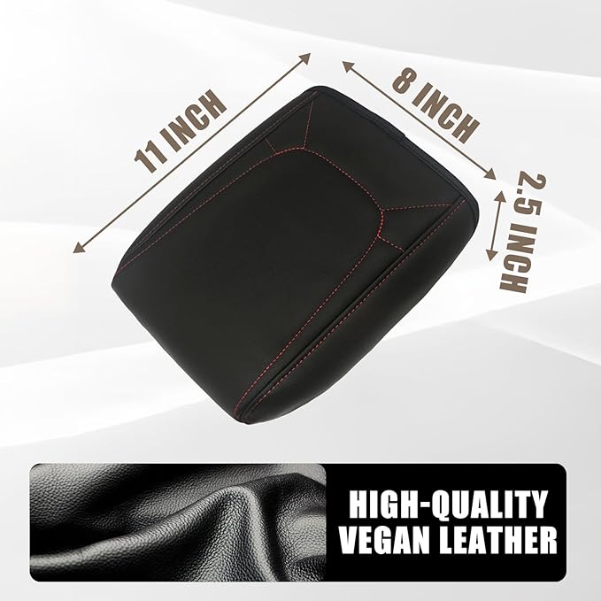 Muslogy Center Console Armrest Cover Fit for Chevy Colorado/GMC Canyon 2023-2025 2026 Accessories, Comfort Armrest Pad Console Lid Cushion Vegan Leather Regular Thick(Red Trim)