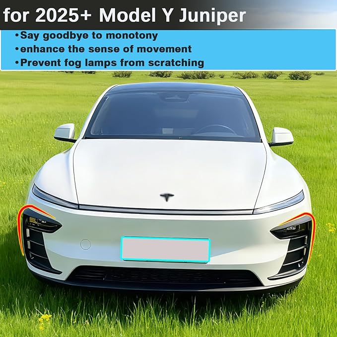 yhcdsea for 2025 2026 Tesla Model Y Juniper Front Fog Light Cover Trim Eyebrow Frame Decorative Accessories (Juniper-Matt Black)