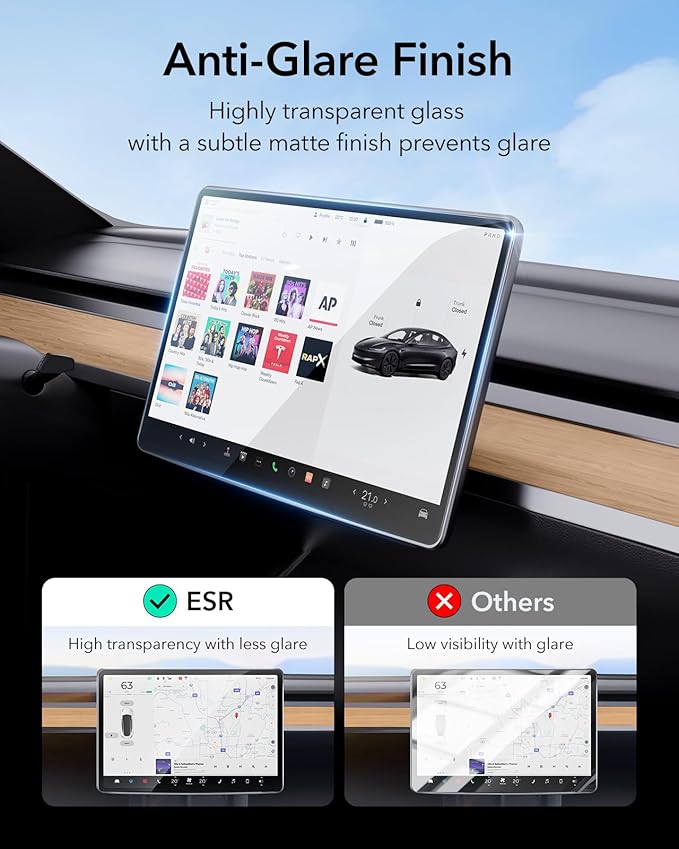 ESR Tempered-Glass Screen Protector for Tesla Model 3 Highland (2024), Matte Glass Film with Alignment Kit, Scratch and Shock Resistant, Bubble Free and Fingerprint Resistant