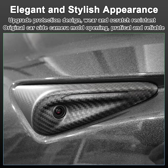 Carbar Real Carbon Fiber Side Camera Cover for Tesla Model 3 2024 Highland 2025 Model Y Juniper HW4.0 Turn Signal Full Protection Accessories (2PCS Black Matte Carbon Fiber Full Cover)