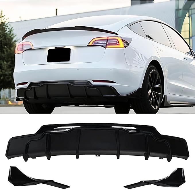 Rear Diffuser for 2017-2023 Tesla Model 3, Rear Bumper Lip Valance Panel Tesla Model 3 Accessories (Gloss Black)