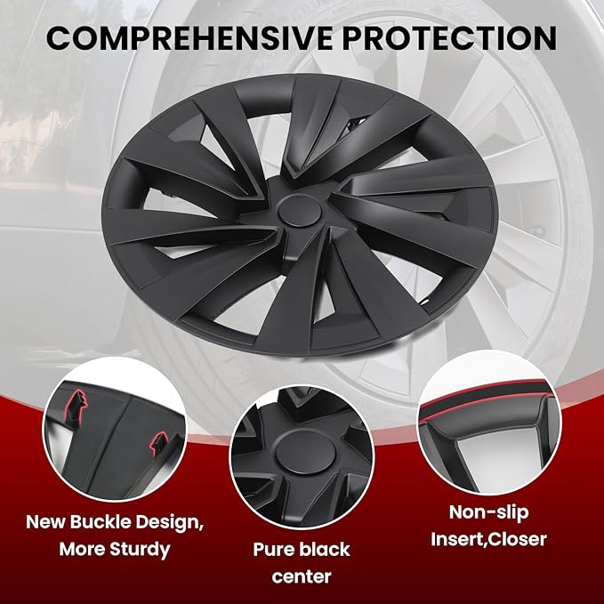 Model Y Wheel Covers 19 inch Juniper Crossflow 2025 2026,19" Swirl Style Matte Black Wheel Hubcaps Compatible with Tesla Model Y Accessories 2025 2026(Refreshed Juniper Only 4PCS)
