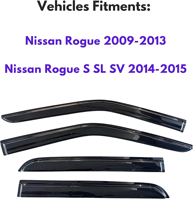 KPY Window Visor Rain Guard Compatible with Nissan Rogue 2009-2013 & Rogue Select 2014-2015, 4PC Side Window Vent Deflectors Tape-On Mugen Style, 2009 2010 2011 2012 2013 2014 2015