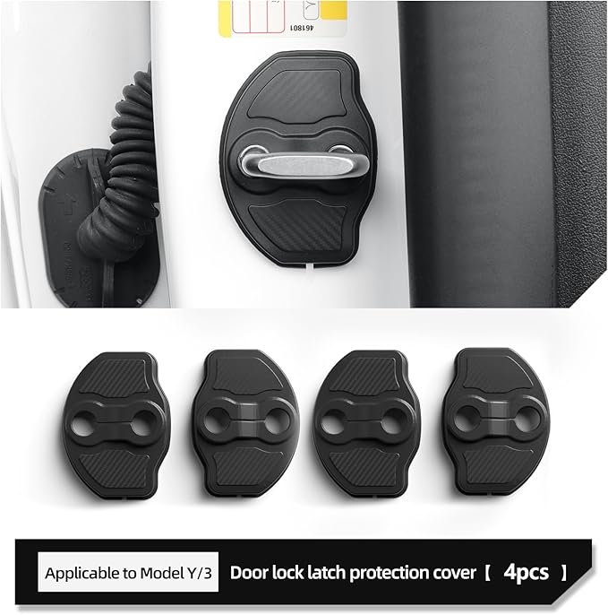 LUCKEASY for Tesla Model Y Juniper 2025 2026/Tesla Model 3 2024 2025 2026 Car Door Lock Cover Door Lock Latch Protector Door Edge Guard Door Entry Guard Black TPE