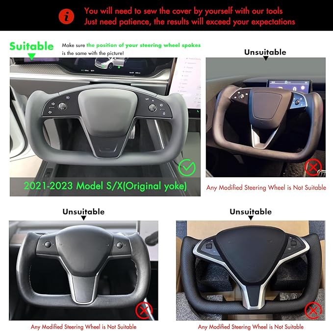 MEWANT Hand Stitched Tesla Model S Yoke Steering Wheel Cover Wrap for Tesla Model S 2021-2023 / Model X 2021-2023 Tesla Yoke Steering Wheel Accessories(3D Style)