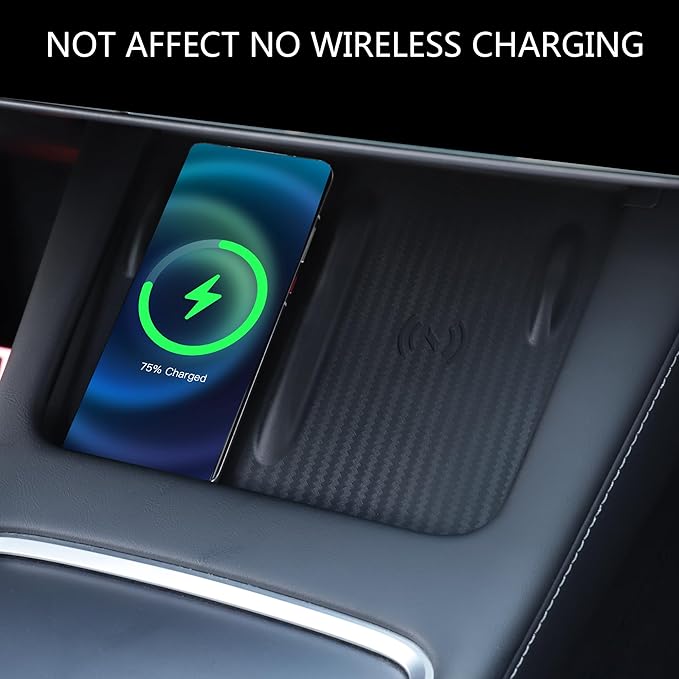 3PCS Center Console Accessories for Tesla Model Y 2021-2024 and Model 3 2021-2023 Cup Holder Insert, Screen Edge Protector Frame, Silicone Wireless Charger Mat, Black