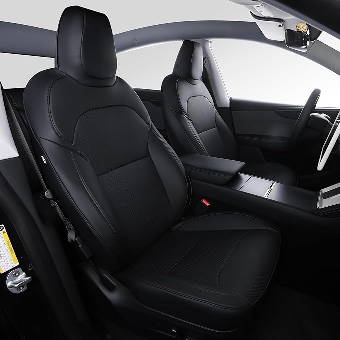 Custom Fit Seat Covers for 2025 2026 Tesla Model Y Juniper (5-Seater) - Ventilated Seats & Rear Screen Compatible - Nappa Leather Full Set Car Seat Protectors (Black, Model Y 2025)