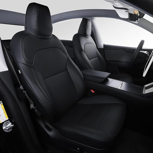 Custom Fit Seat Covers for 2025 2026 Tesla Model Y Juniper (5-Seater) - Ventilated Seats & Rear Screen Compatible - Nappa Leather Full Set Car Seat Protectors (Black, Model Y 2025)