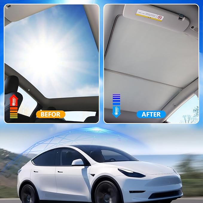 2025 Sunshade for Tesla Model Y 2024 - Foldable, No Sagging, Compatible with Tesla Y Accessories 2023 2022 2021, not fit for New Model Y 2025 Juniper (Light-Gray)