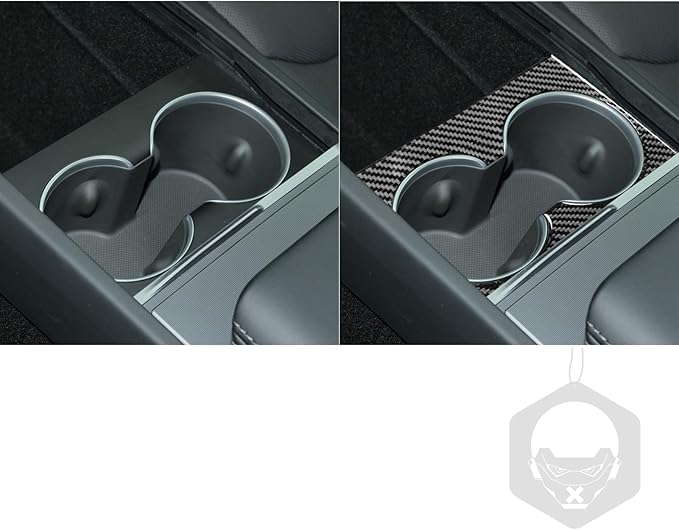 Center Console Water Cup Holder Panel Cover Carbon Fiber Sticker Car Interior Trim Compatible with Tesla Model 3 Accessories 2024 2025 Central Control Panel Frame Decorative Sticker