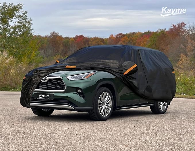 Kayme 7 Layers SUV Car Cover Custom Fit for Toyota Highlander (2013-2025) Waterproof All Weather for Automobiles, Outdoor Full Cover Rain Sun UV Protection.Black