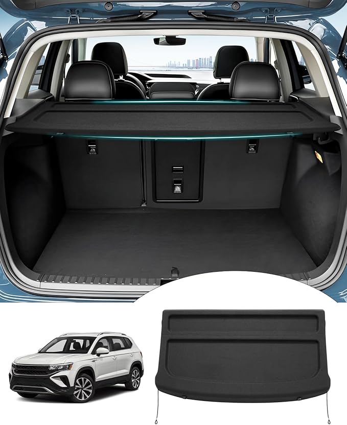 Powerty Cargo Cover for 2022 2023 2024 2025 Volkswagen VW Taos Accessories Trunk Cover Retractable Trunk Shielding Shade Cargo Luggage Cover Black (Can Withstand The Load)