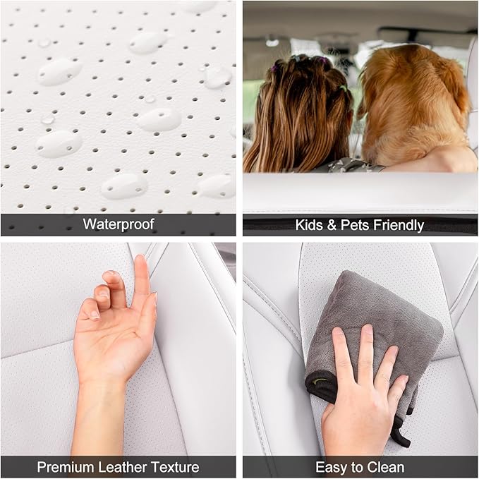Tesla Model 3 Car Seat Covers Nappa Leather Car Interior Seat Airbag Compatible Cushion Cover Full Set Custom Fit 2023 2022 2021 2020 2019 2018, Nappa White