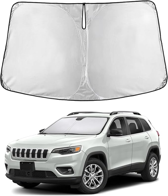 EcoNour Windshield Sunshade Compatible for Jeep Cherokee SUV (Not for Jeep Grand Cherokee) 2014-2021 2022 2023, 2026, Sun Visor for Front Window Sun Shade Cover, UV Heat Protector, Car Accessories