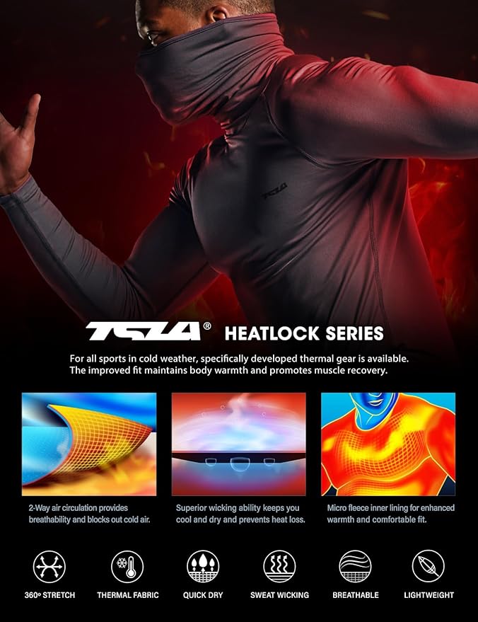 TSLA Men's Thermal Long Sleeve Compression Shirts, Mock/Turtleneck Winter Sports Running Base Layer Top
