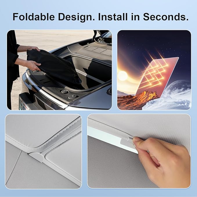 Sunshade Roof for Tesla Model Y Juniper 2025-2026, No-Sag Glass Roof Sunshade with Heat Insulation Reflective Fabric, Foldable Panoramic Sunroof Shade Cover for Tesla Model Y Juniper Accessories, Gray