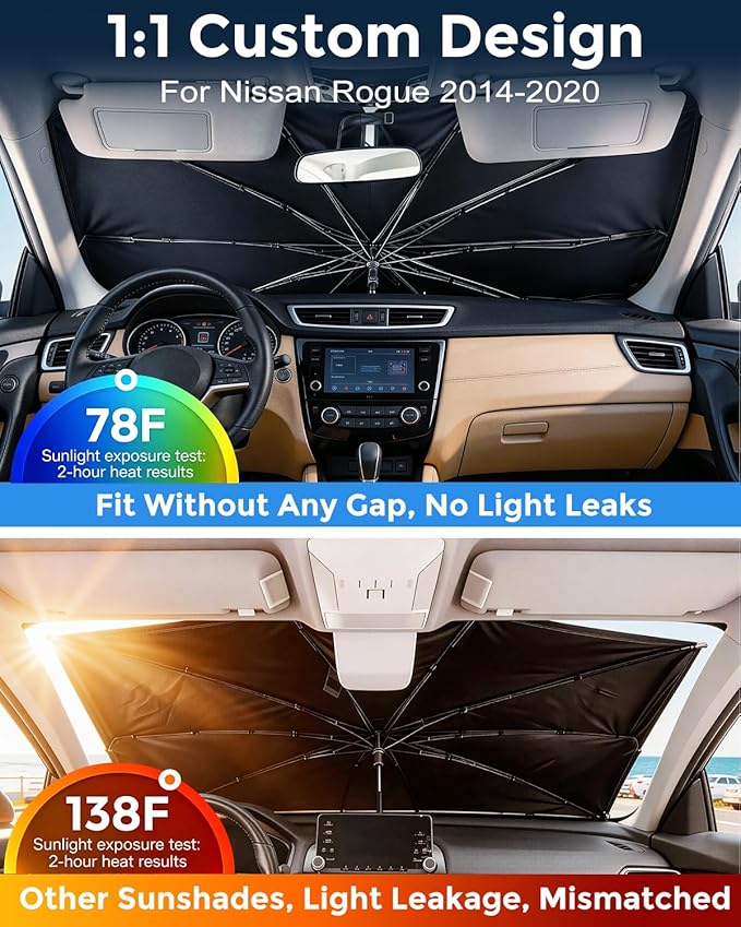 [2026 Upgraded] Weektic Custom Windshield Sun Shade Umbrella for Nissan Rogue 2014-2020, [Double Thickened Ice Crystal Coating] Sun & Heat Protection, Keep Vehicle Cool & Protect Interior