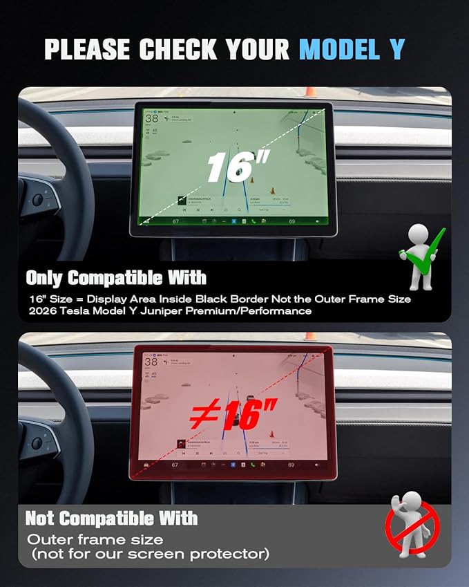 For Refreshed Tesla Model Y 2026 Juniper Premium/Performance Glossy Screen Protector for 16" Front & 8" Rear Screen - [More Clear& Smooth] - Not fit 2026 Model Y and Standard 15.4" - [2-Pack]