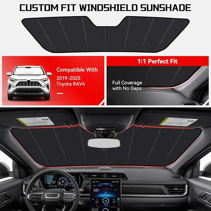 Windshield Sun Shade Custom Fit for Toyota RAV4 2019-2025, Accordion Folding Thick Window Sunshade Block Heat 99% UV Rays Sun Visor Keep Cooler Car Accessories