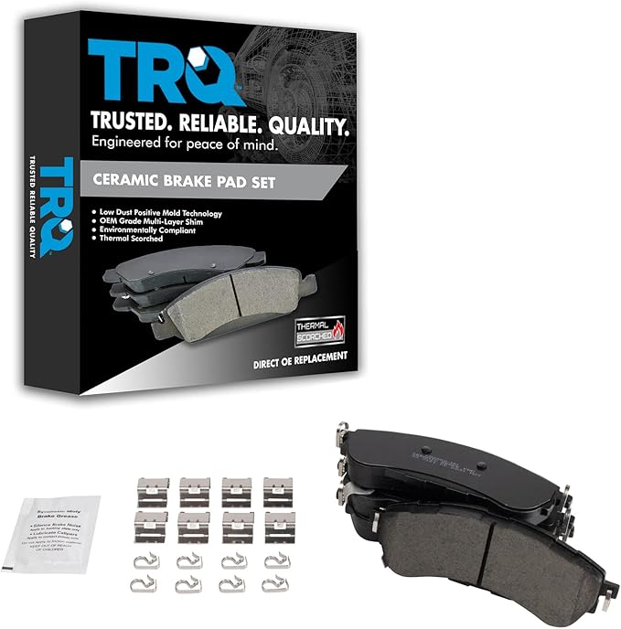 TRQ Rear Ceramic Brake Pad Set Includes Contact Point Grease Hardware Compatible with 2019-2021 Ford Ranger