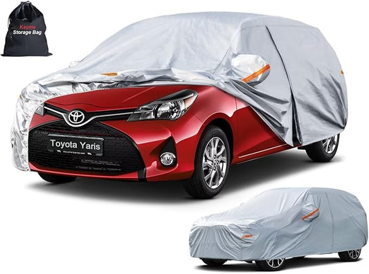 Kayme 6 Layers Hatchback Car Cover Custom Fit for Toyota Yaris (2005-2026), Waterproof All Weather for Automobiles,Rain Sun UV Protection.Silver