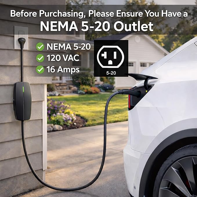 for Tesla NEMA 5-20 Adapter, Tesla Mobile Charger Adapter for Gen 2 and 3 ONLY, 240V Plug & 5-20 Outlet at 16 Amp 10-Inch