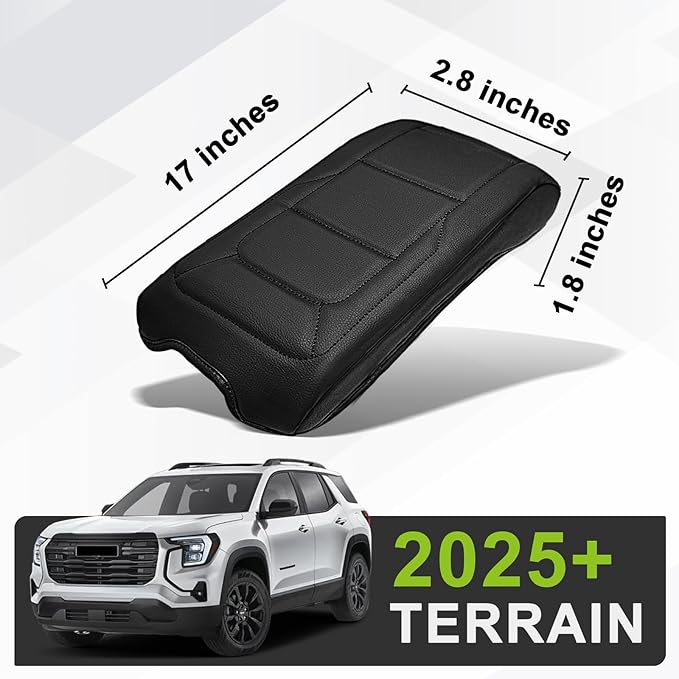 Muslogy Center Console Armrest Cover Fit for GMC Terrain 2025 2026 Accessories, Comfort Armrest Pad Console Lid Cushion Vegan Leather Regular Thick