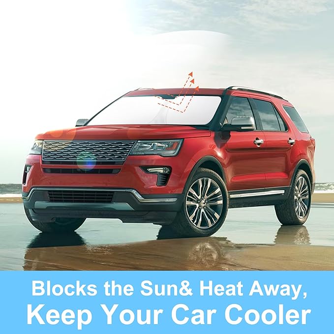 TINGLU Sun Shade for Ford Explorer SUV 2011-2019 Accessories Windshield Sun Shade Window Shade UV Rays Protection Sun Visor Cover with Steering Wheel Sunshade Storage Bag