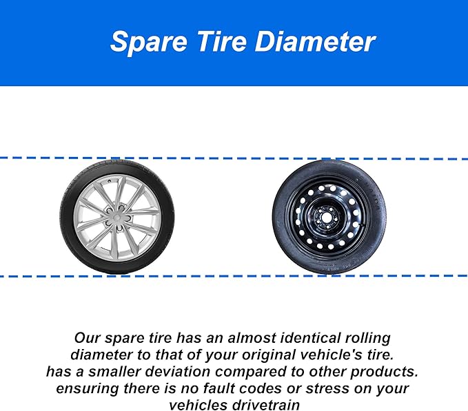 Spare Tire Kit Compatible with 2017-2026 Model 3 - Includes 18x4 Rim, 135/80R18 Spare Tire, 26.5” Rolling Diameter Includes car Jack kit and Spare tire Bag.