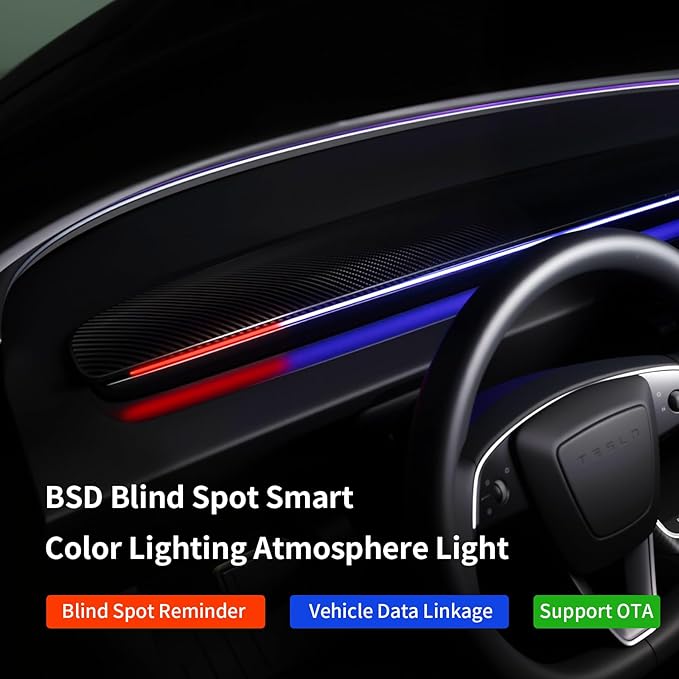 Ambient Light with Blind Spot Detection & Warning for Tesla Model 3 (2021–2023) & Model Y (2020–2024) | BSD Monitoring System | Multi-Color LED Safety Ambient Lighting | OTA Update | AMD