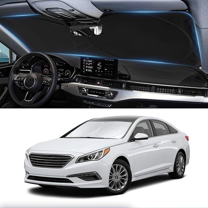 Custom Fit Sonata Windshield Sunshade for 2014 2015 2016 2017 2018 2019 Hyundai Sonata Front Window Shade Cover for Windshield Sun Visor Protector 210T Reflector Blocks UV Rays Cooler Car Accessories