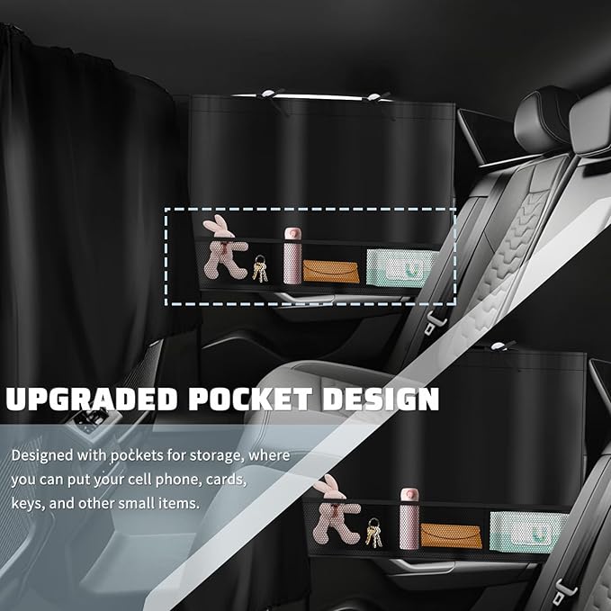 3PCS Upgraded Rear Car Window Shades,2PCS Window Shade for Car & 1PC Cars Privacy Curtain with Storage Pockets,Essential Windows Cars Shades for Sun Shading & Privacy Protection