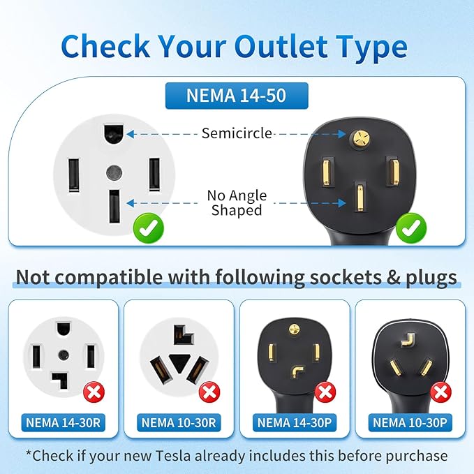NEMA 14-50 Adapter for Tesla Gen 2 Mobile Connector, 240V 32A Heavy-Duty Charging Plug, Fast Level 2 Charger Adapter for Tesla Model 3, S, X, Y - Safe and Durable (14-50P)