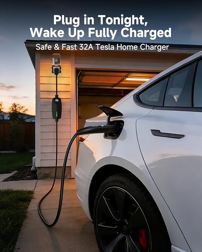EVDANCE Level 2 EV Charger for Tesla, 32A/7.68kW Fast Home & Portable EV Charging Station with 25FT Cable, NEMA 14-50 Plug, NACS Connector Compatible with All Tesla Models S/3/X/Y/Cybertruck