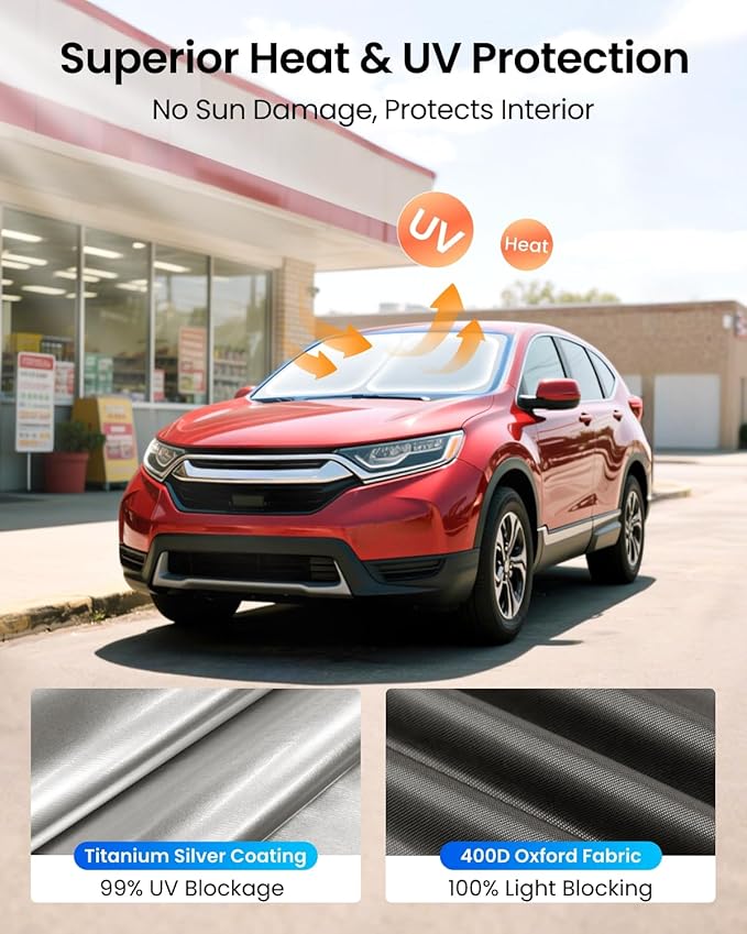 REEVAA 2025 Upgraded Windshield Sun Shade for Honda CRV 2025 2024 2023 [Tailored Fit, 99% Sun Protection] Protect Interior & Keep Cool, Foldable Sunshade Accessories with Storage Bag