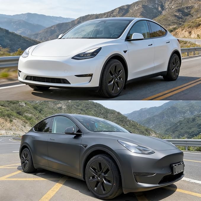 KAVANIC 4Pcs Wheel Covers fits for Tesla Model Y 19Inch 2020-2024 Matte Black Rim Protector Support Logo Range Improvement OEM Style for Model Y Hubcaps for 19" Gemini Wheels (RWD/AWD)