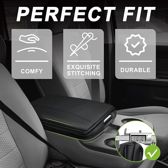 Muslogy Center Console Armrest Cover Fit for Dodge Ram1500 2013-2018 & Ram2500/3500 2013-2026 Accessories, Comfort Armrest Pad Console Lid Cushion Vegan Leather 1-Inch Extra Thick(Jump Seat ONLY)