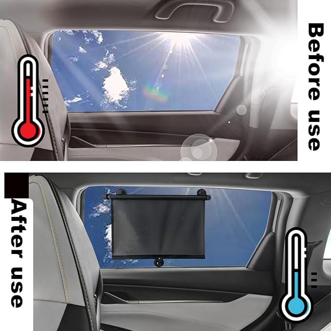 Vrasly 2 Pack Roller Car Side Window Sun Shade, Retractable Car Window Shade for UV and Sun Glare Protection (15"x17")