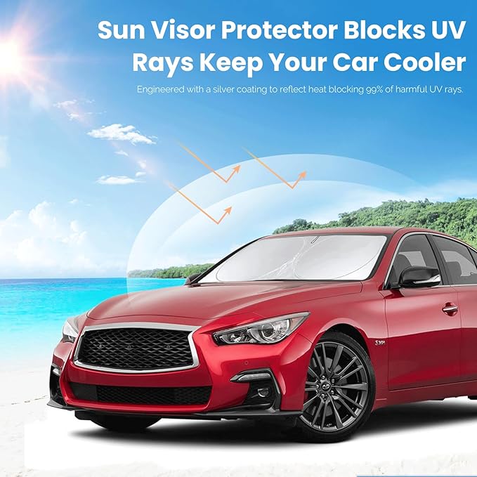 Custom Fit Infiniti Q50 Windshield Sunshade for 2014-2024 2025 Q50 for Infiniti Front Window Shades Cover for Windshield Sun Visor Protector 210T Reflector Blocks UV Rays Cooler Car Accessories