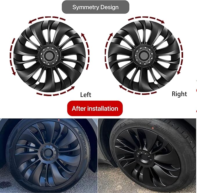 KAVANIC 4PCS Wheel Covers Fits for Model Y 19 inch Multi-Spoke Style, Matte Black ABS Hubcaps Fits for Tesla Y 19" Gemini Wheels 2020-2024, Long Range Support Logo Symmetry Design (RWD/AWD)