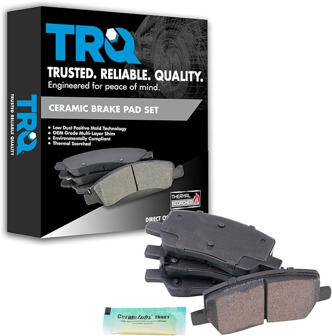 TRQ Rear Ceramic Brake Pad Set Includes Contact Point Grease Compatible with 2016-2021 Tesla Model S 2016-2021 X Rear with Single Piston Calipers Models